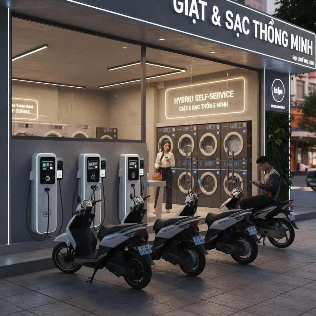Giặt sấy tại trạm sạc xe điện